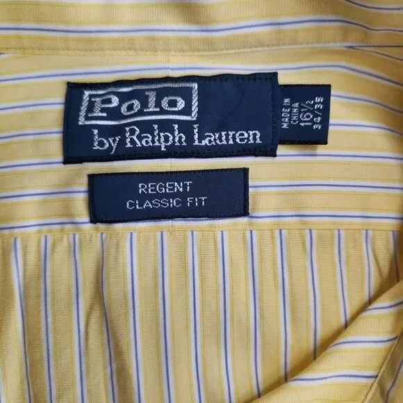 Men's Long Sleeve Polo Ralph Lauren Button Up Dress Shirt Size 16 1/2 Yellow - Picture 8 of 9